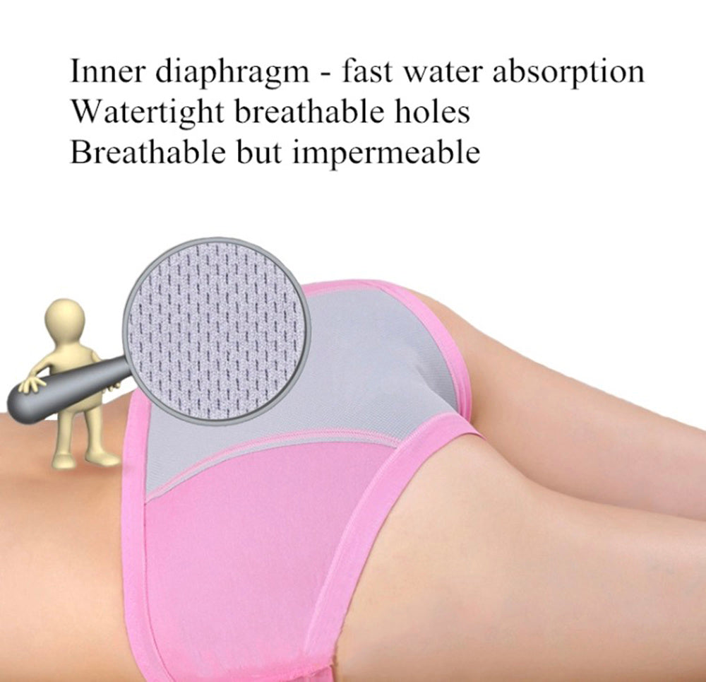 Set of three women's menstrual panties in various styles, made from comfortable, breathable fabric for reliable leak protection.