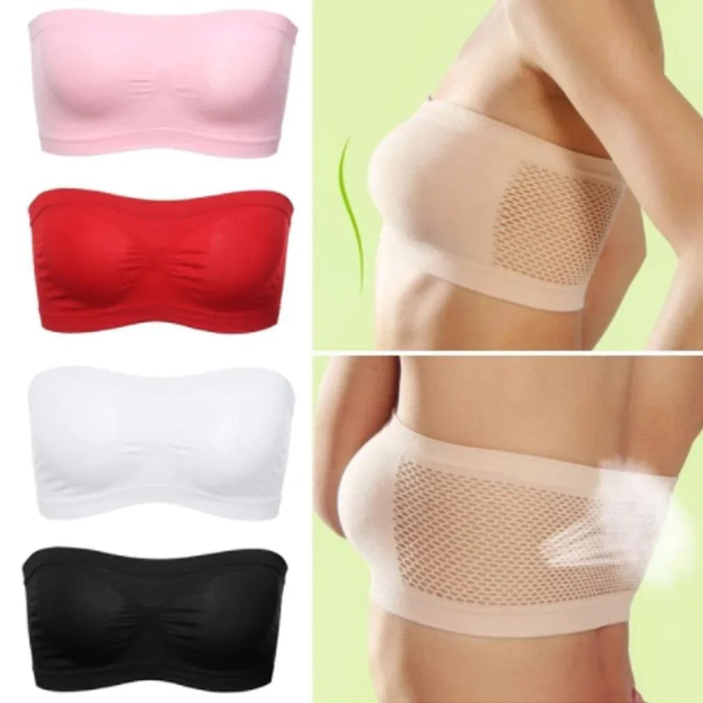 Women's seamless bandeau bras in multiple colors, breathable and supportive for all-day comfort