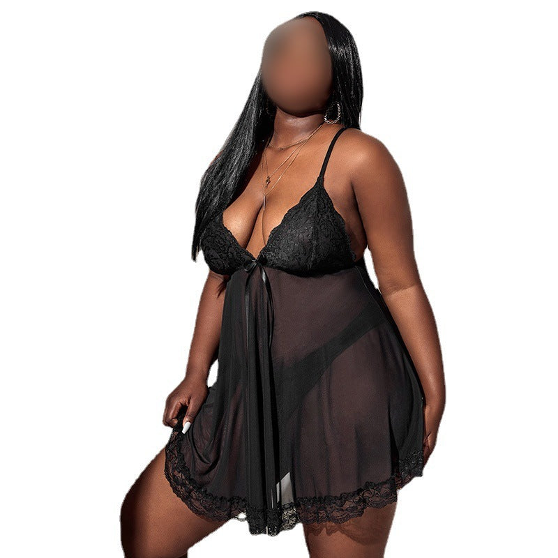Oversized women's mesh nightdress with perspective design, lightweight and comfortable sleepwear for relaxed nighttime wear.